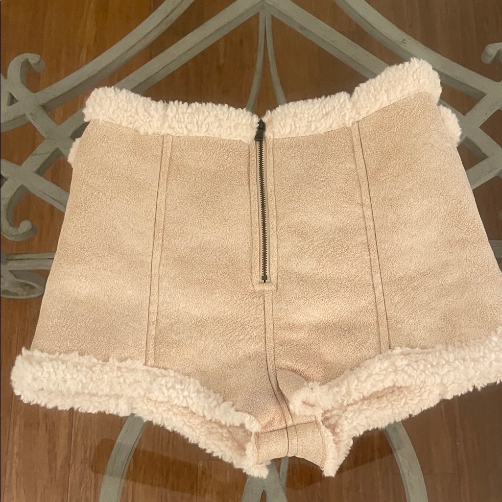 Exclusive Revolve Hours High Waist Cream Sherpa Shorts